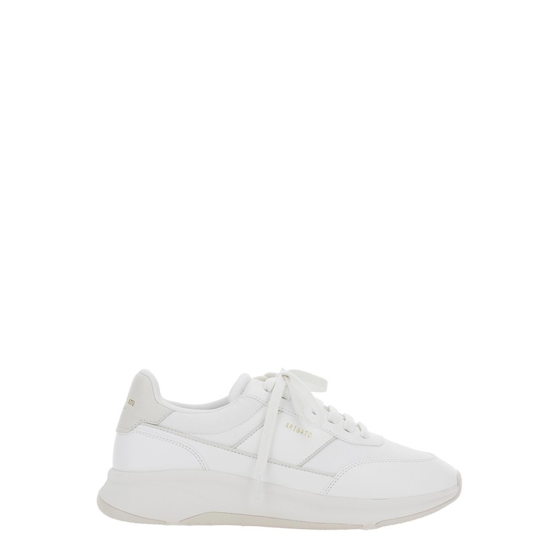 ‘Genesis Neo Runner’ White Low Top Sneakers with Logo Lettering on Tongue and Heel in Leather Blend Man