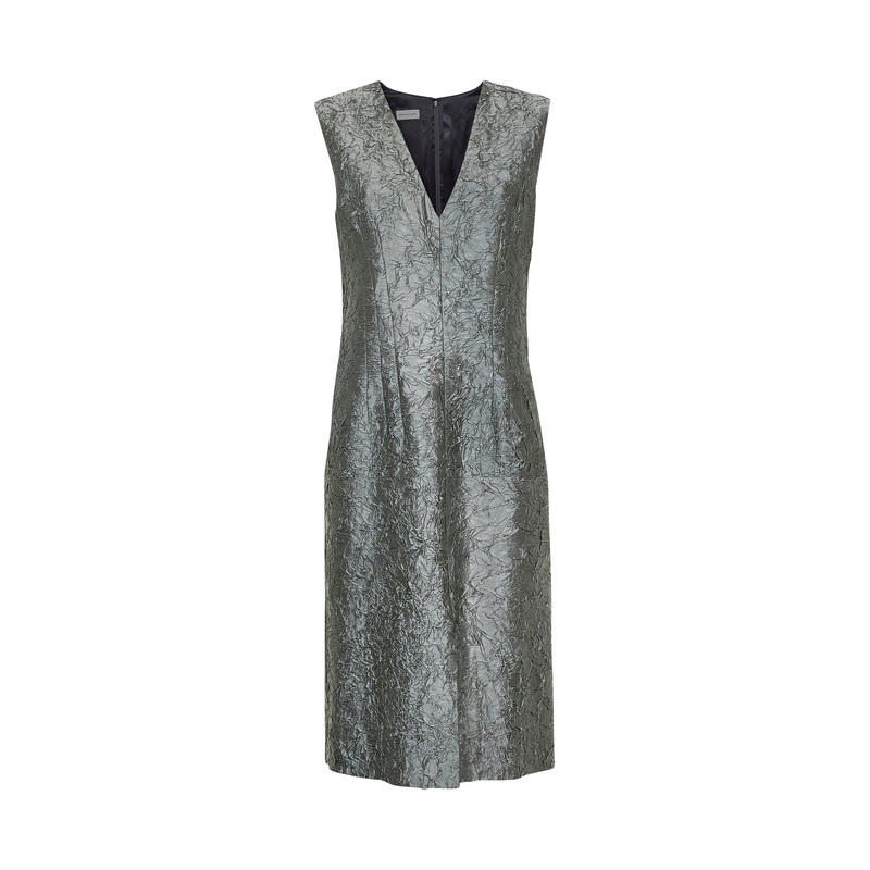 Green crushed viscose cotton blend midi sheath dress