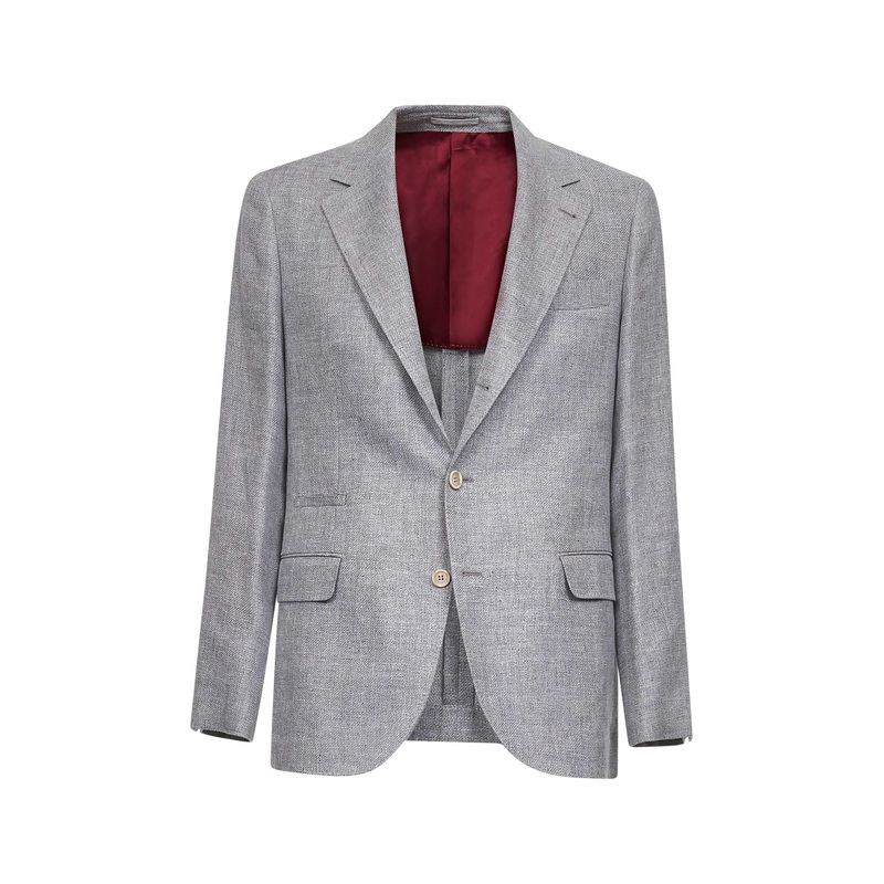Grey linen blend diagonal twill deconstructed blazer