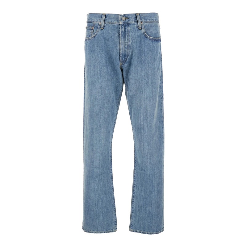 Light Blue Jeans with Belt Loops and Logo Patch on the Rear in Denim Man