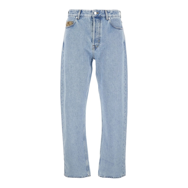 Light Blue Jeans with GG Detail on the Pocket and Logo Patch on the Rear in Denim Man