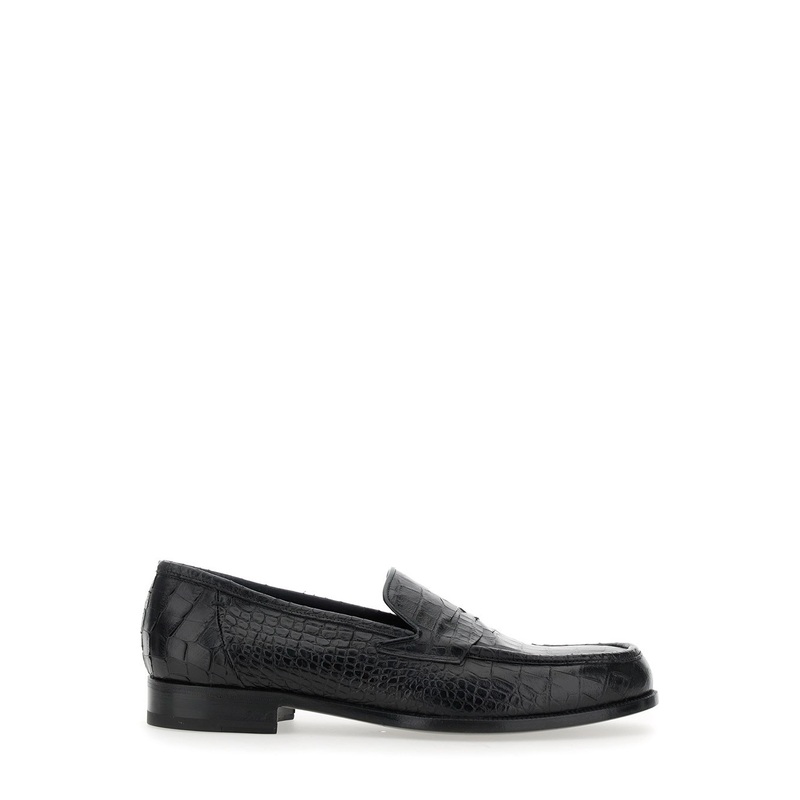 ‘Luisiana’ Black Loafers with Embossed Crocodile Effect in Leather Man