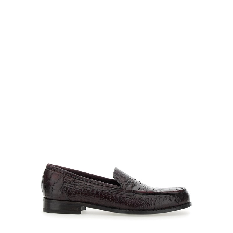 ‘Luisiana’ Bordeaux Loafers with Embossed Crocodile Effect in Leather Man