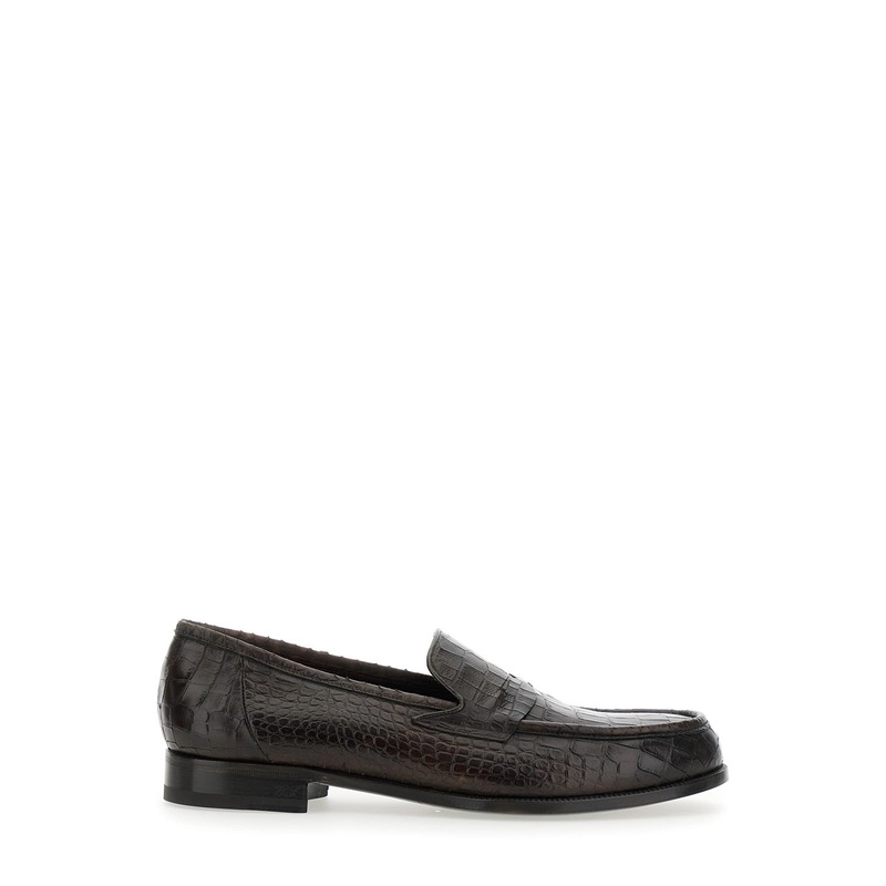 ‘Luisiana’ Brown Loafers with Embossed Crocodile Effect in Leather Man