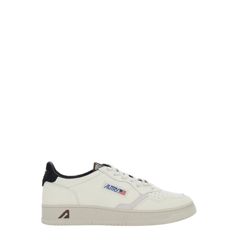 ‘Medalist’ White Low Top Sneakers with Logo Patch on Tongue and Side and Logo Lettering on the Heel in Leather Man
