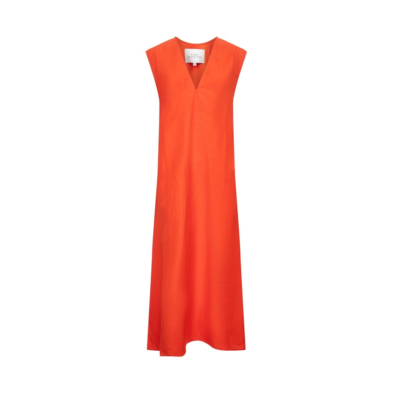 Orange linen blend Lise midi dress