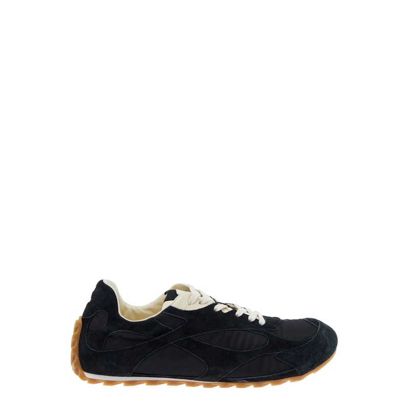 ‘Orbit’ Black Low Top Sneakers with Logo Patch on the Tongue in Suede and Tech Fabric Man