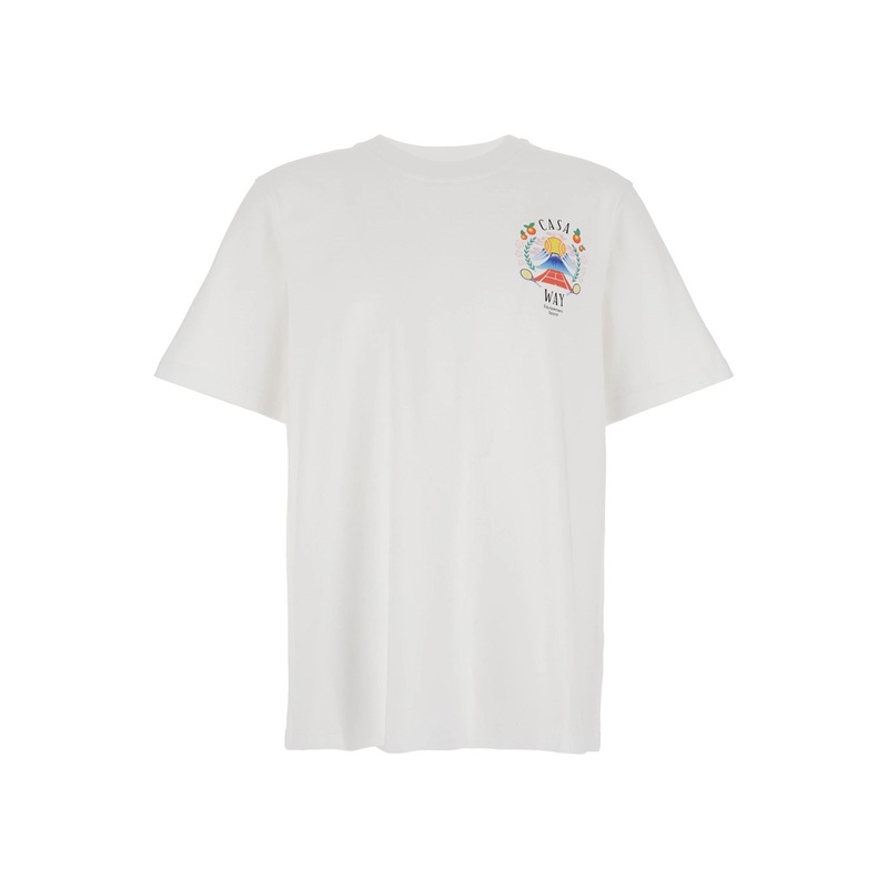 T-shirt Girocollo con Logo sul Fronte in Cotone Bianca Uomo