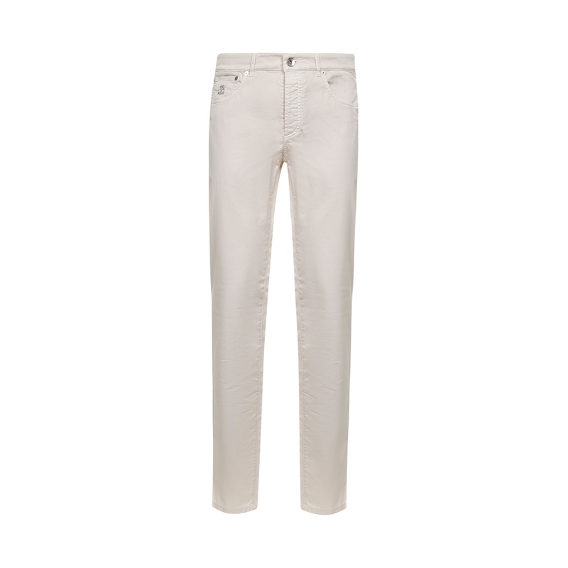 White cotton gabardine italian fit trousers
