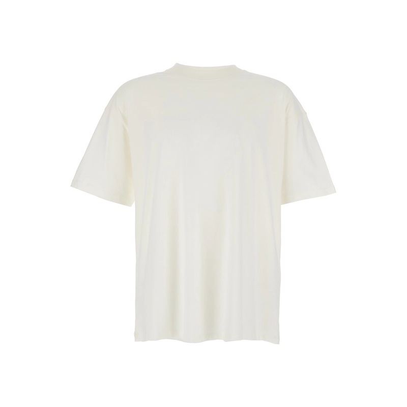 White Crewneck T-Shirt with Tonal Logo Embroidery on the Rear in Cotton Man
