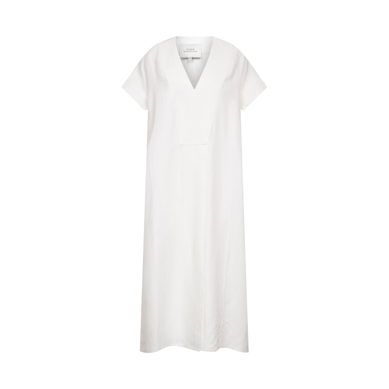 White linen blend Cley midi dress