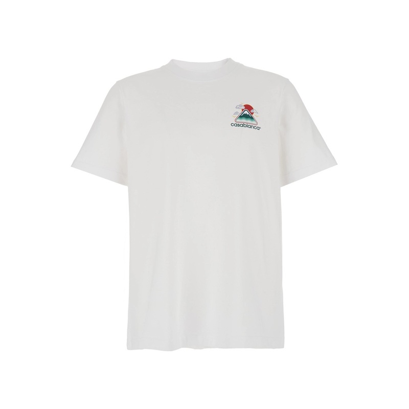 White T-Shirt with Crewneck and Logo on the Front and Maxi Logo on the Back in Cotton Man