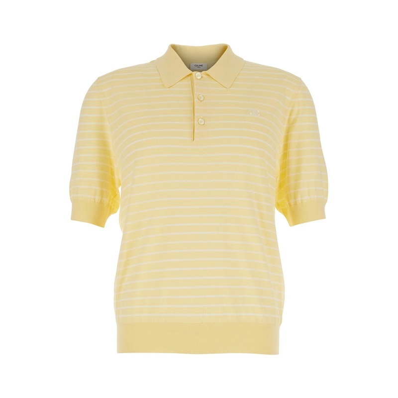 Yellow Polo Shirt with Classic Collar and All-Over Striped Motif in Cotton Knit Man