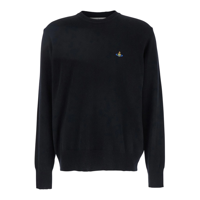 ‘Alex’ Black Crewneck Sweater with Orb Logo Detail on the Front in Wool and Cashmere Woman