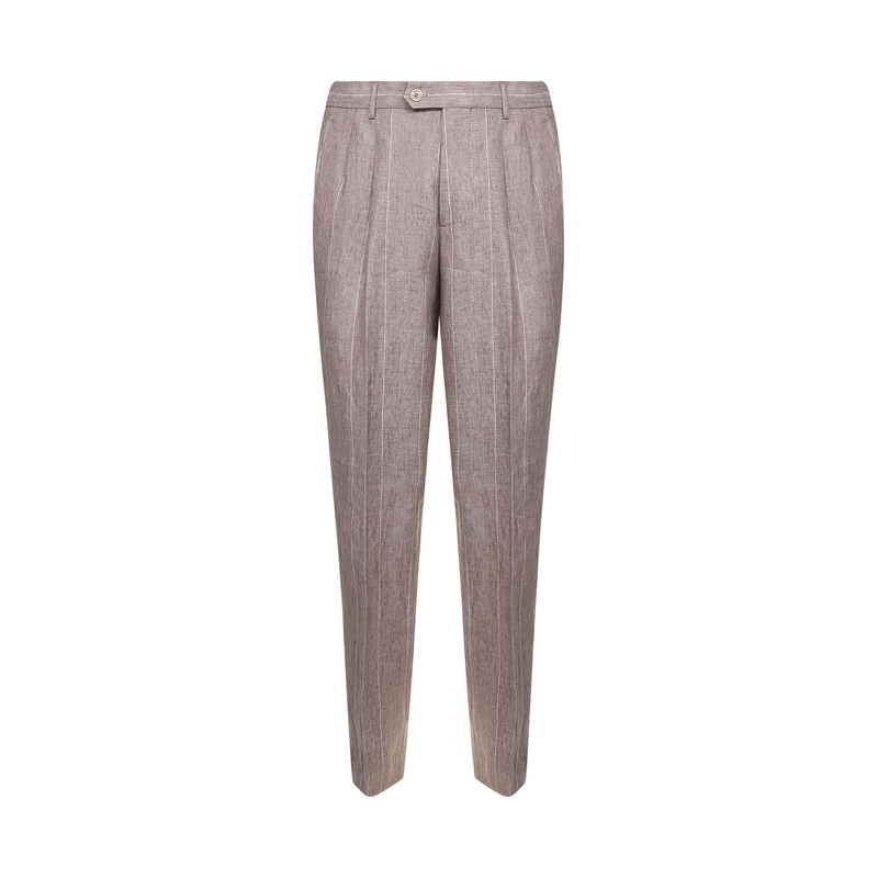 Beige pinstripe canvas leisure fit trousers