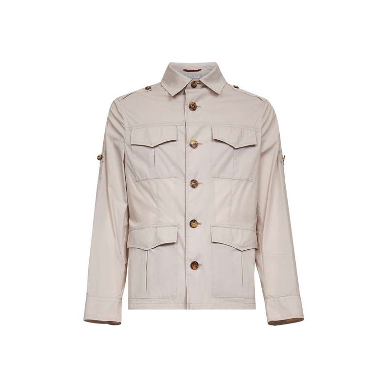 Beige water-resistant lightweight canvas safari jacket