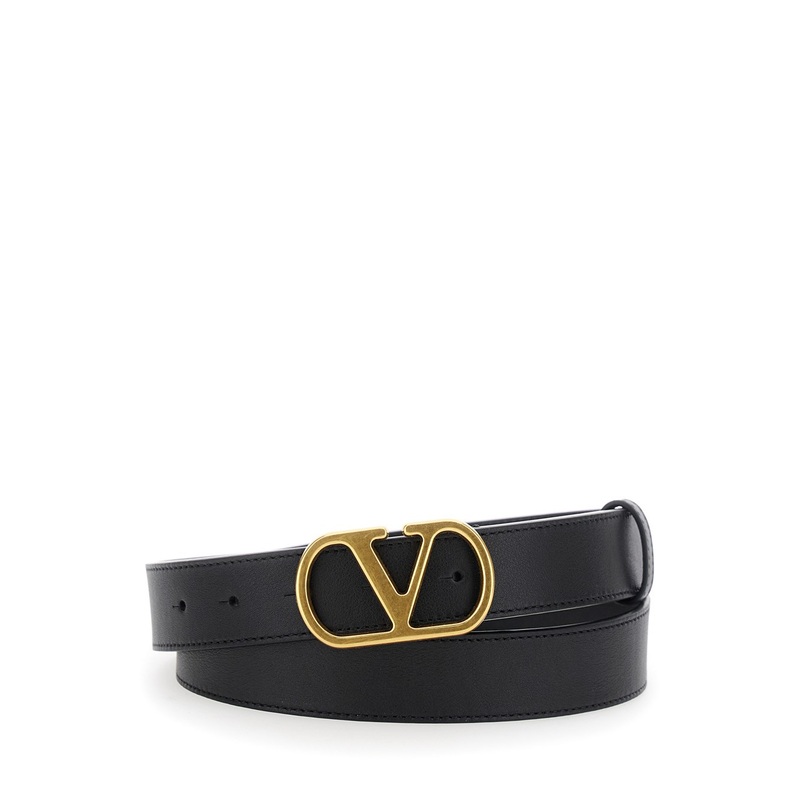Black Belt with Adjustable VLogo Buckle in Leather Man