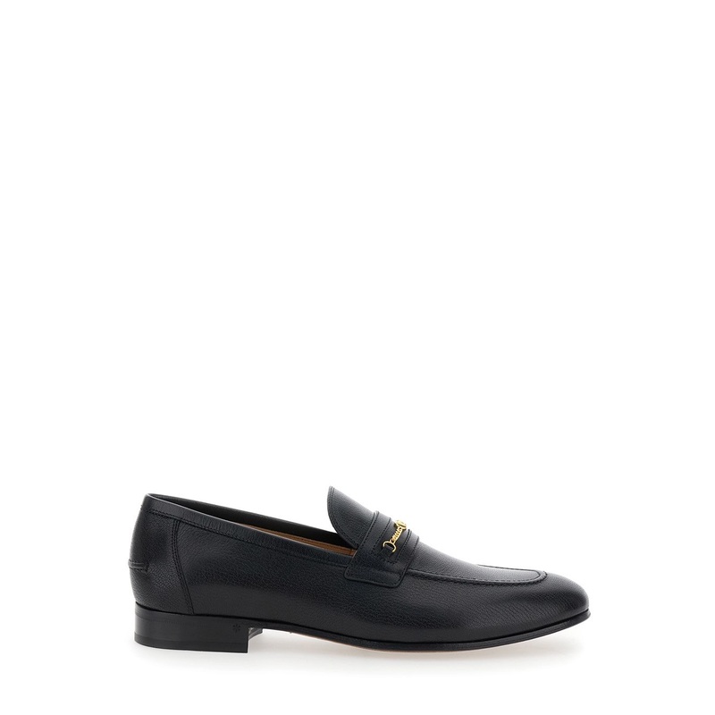 Black Loafers with Decorative VLogo Chain-Link Strap in Leather Man