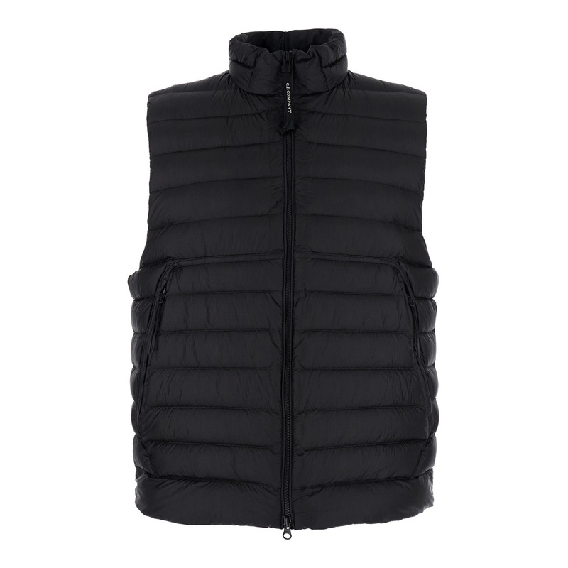 Black Vest with Mock Neck and Logo Plaque on the Side in Tech Fabric Man