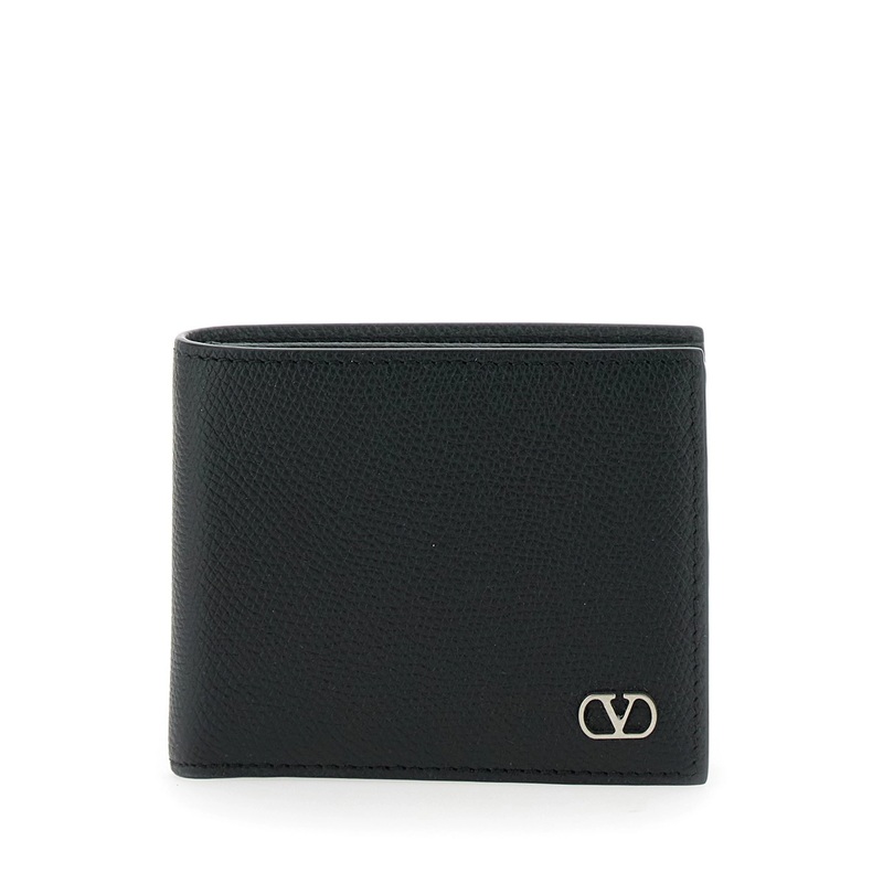 Black Wallet with Metallic VLogo on the Front in Hammered Leather Man