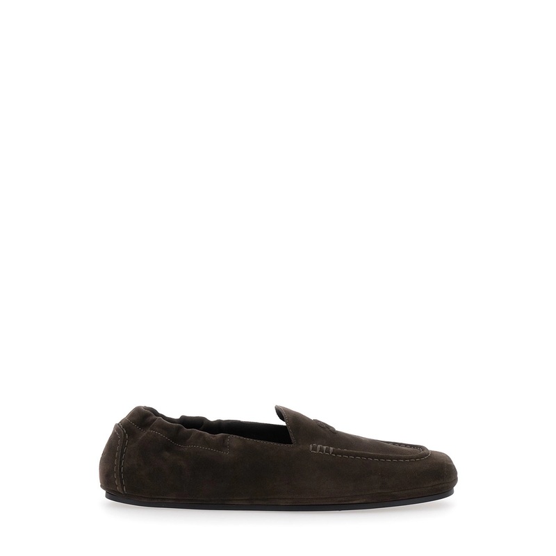 Brown Loafers with Triomphe Embroidery and Elastic Design in Suede Woman