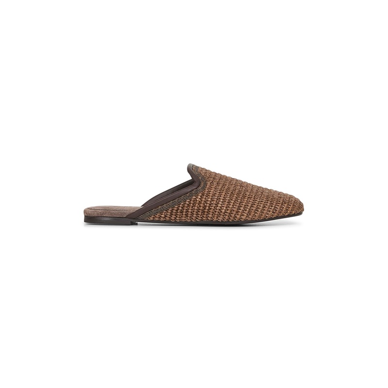 Brown techno raffia Precious Trim slippers