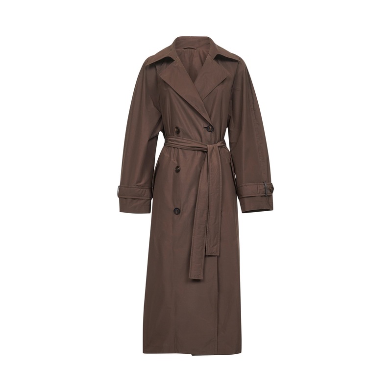 Brown water-resistant taffeta Shiny Details trench coat