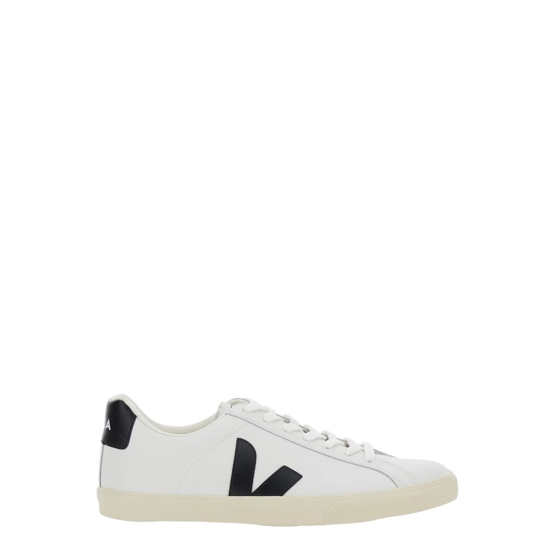 ‘Esplar’ White Low Top Sneakers with Contrasting Heel with Logo Lettering and Logo Patch on the Side in Leather Unisex
