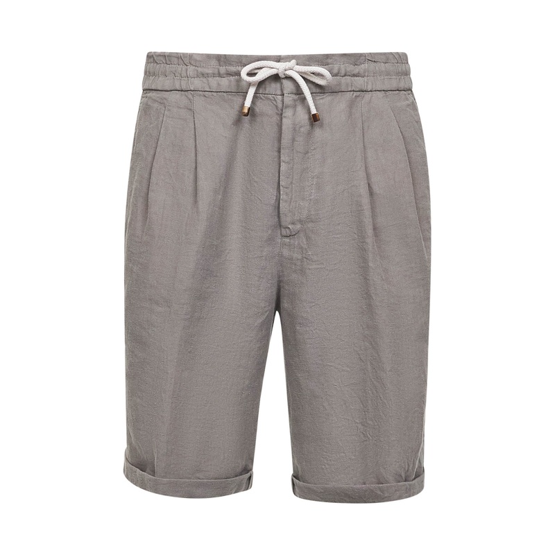 Green linen gabardine Bermuda shorts