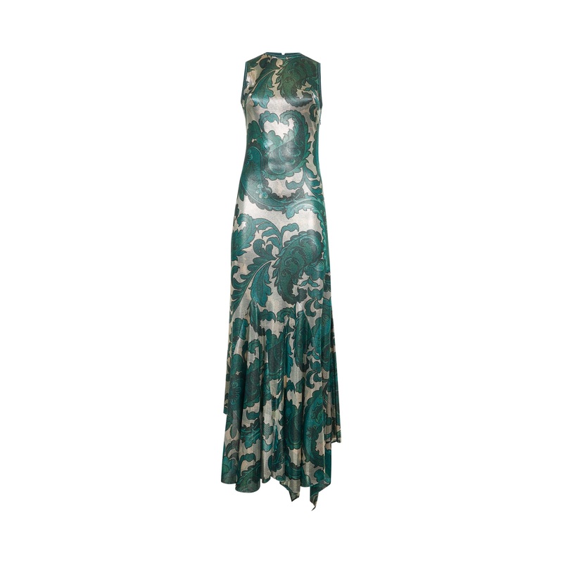 Green Paisley-print laminated jersey long dress