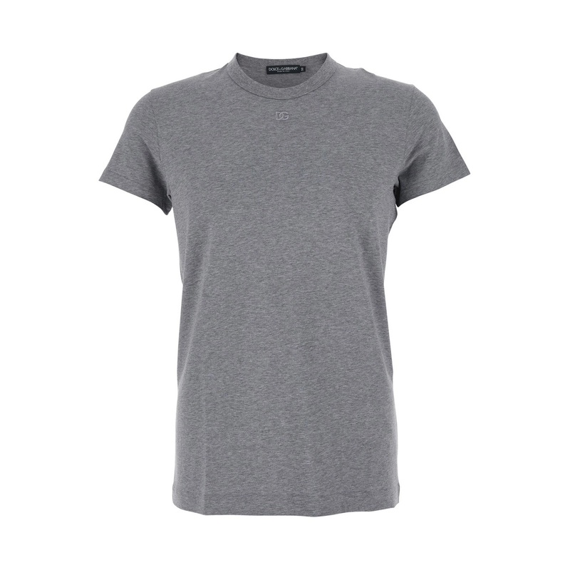 Grey Crewneck T-Shirt with Tonal Logo Lettering Embroidery on the Front in Cotton Stretch Man