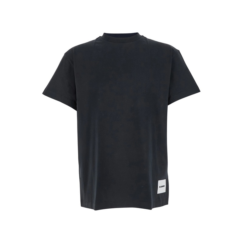 Multicolor Set of Three Crewneck T-Shirts with Logo Patch on the Front in Cotton Man