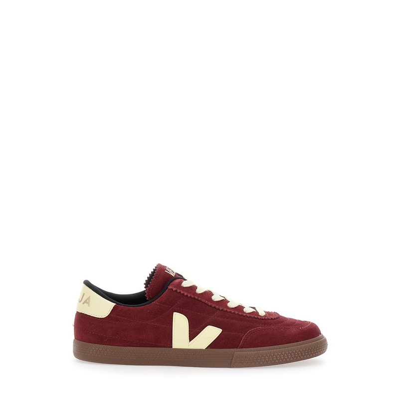‘Panenka’ Bordeaux Low Top Sneakers with Logo Patch on the Side and Contrasting Heel with Logo Lettering in Leather Unisex