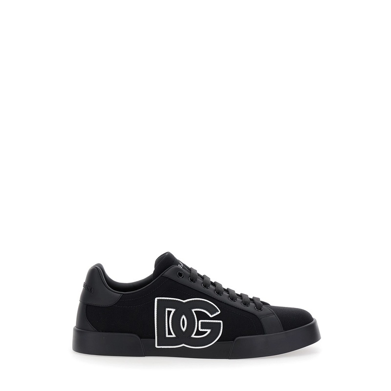 ‘Portofino’ Black Low Top Sneakers with Logo Embroidery on the Side and Logo Patch on the Tongue in Cotton Blend Man