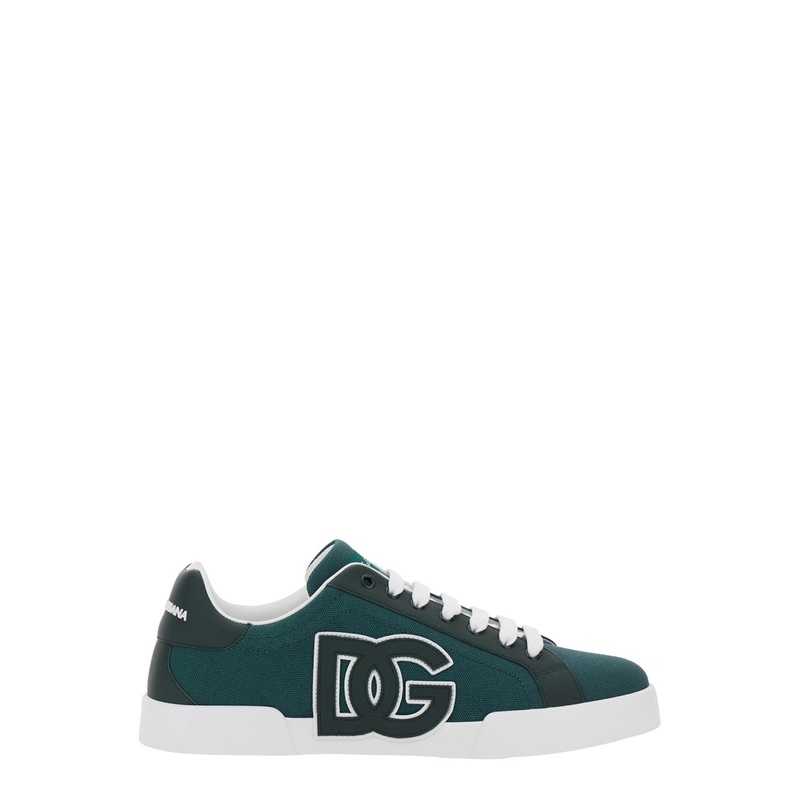 ‘Portofino’ Green Low Top Sneakers with Logo Patch on Tongue and Side in Cotton Blend Man