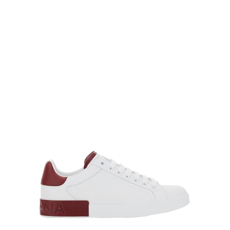 ‘Portofino’ White Low Top Sneakers with Contrasting Heel with Logo Lettering in Leather Man