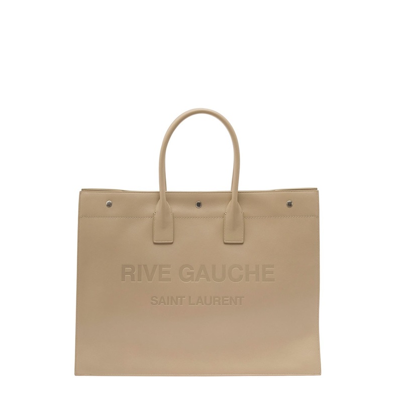 Rive Gauche Large Tote Bag in Beige Leather Man