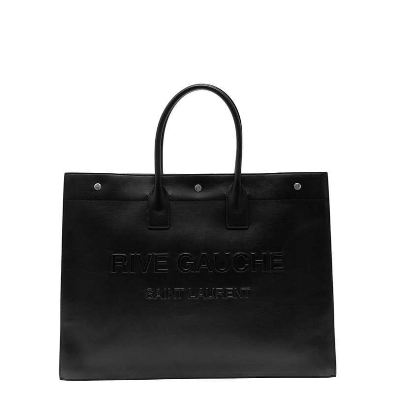 Rive Gauche Large Tote Bag in Black Smooth Leather Man