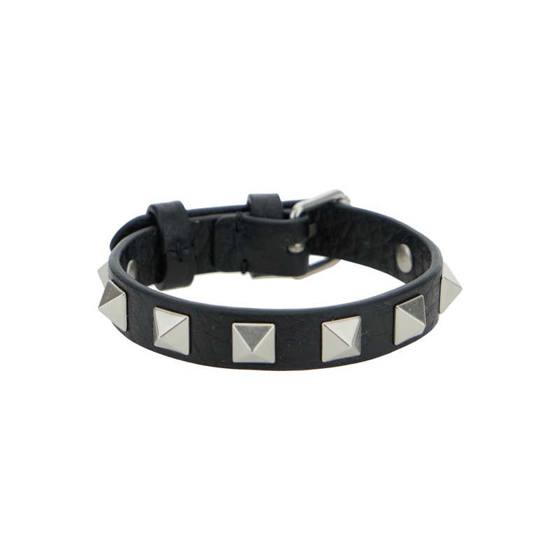 ‘Rockstud’ Black Bracelet with Studs in Leather Man