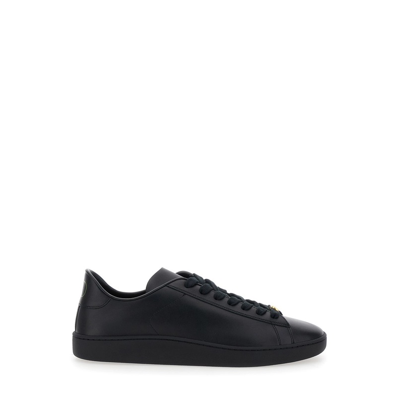 ‘Royco’ Black Low Top Sneakers with VLogo on the Rear and VLogo Plaque on the Lace in Leather Man