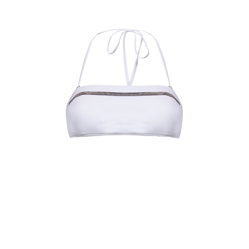 White techno jersey monili bikini bandeau top