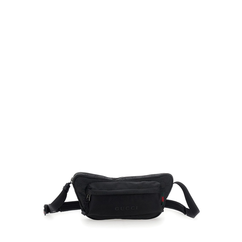 Black Pouch with Adjustable Waist Strap and Logo Lettering on the Front in GG Canvas Man