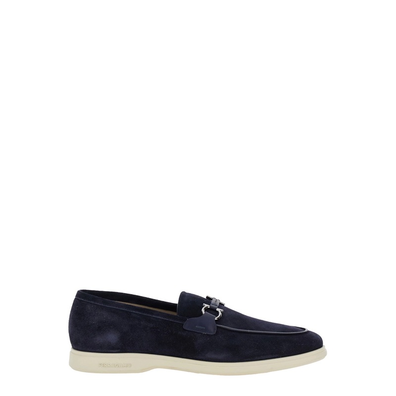 ‘Cosimo’ Blue Loafers with Metallic Hooks on the Front in Suede Man