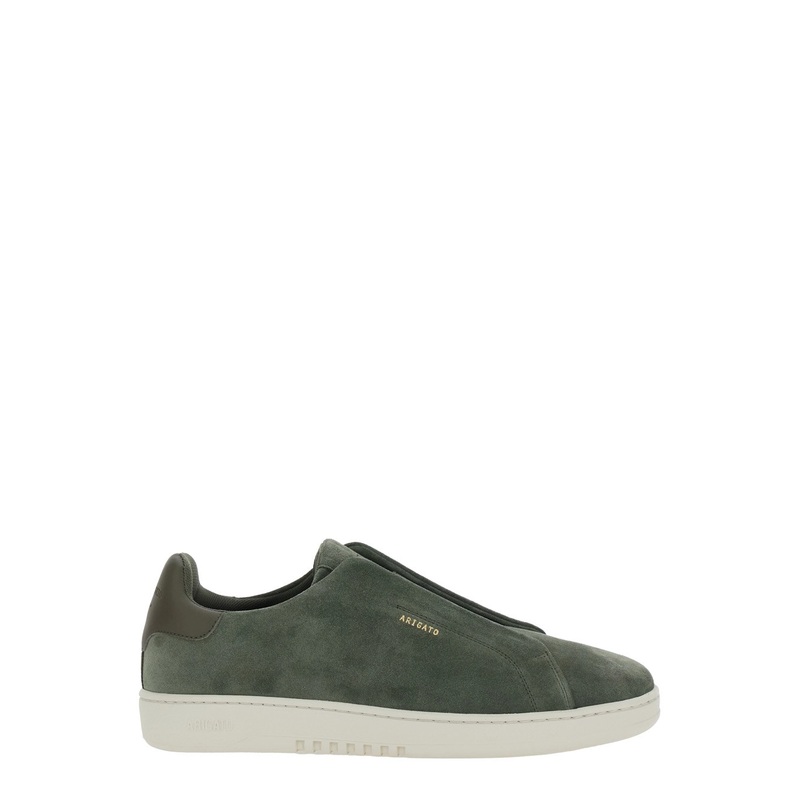 ‘Dice’ Green Low Top Laceless Sneakers with Logo Lettering on the Side in Suede Man