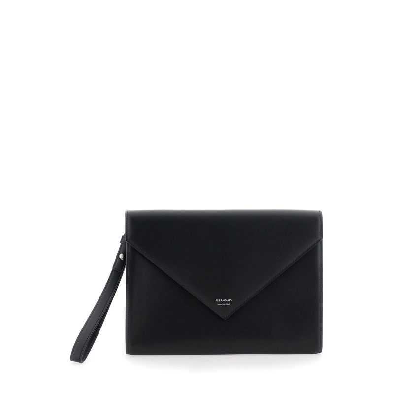 ‘Florence’ Black Clutch wiht Envelope Design and Strap in Leather Man