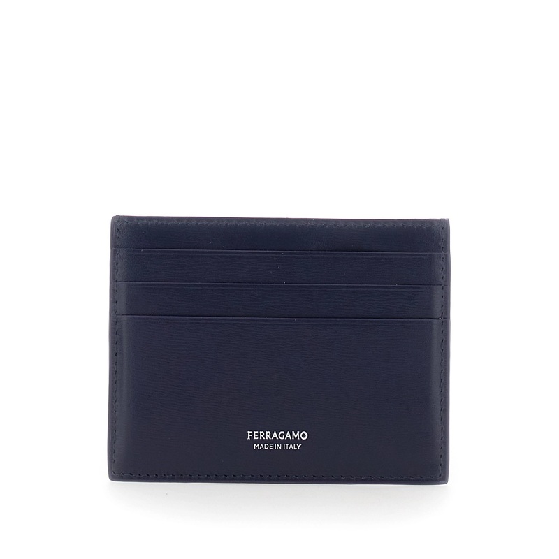 ‘Florence’ Blue Card Holder with Logo Lettering on the Front in Leather Man