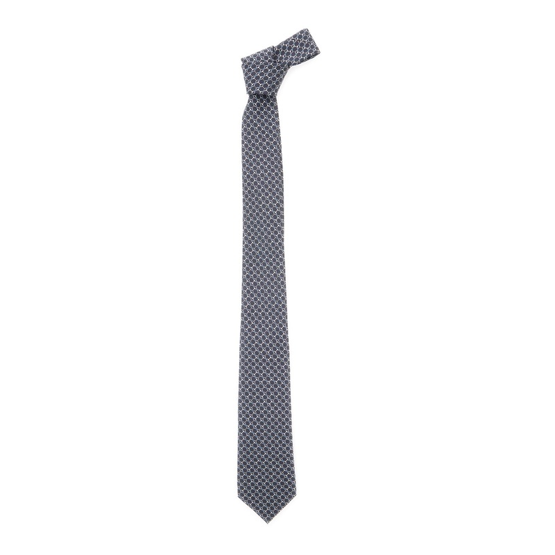 Grey Tie with All-Over Horsebit Print in Silk Man