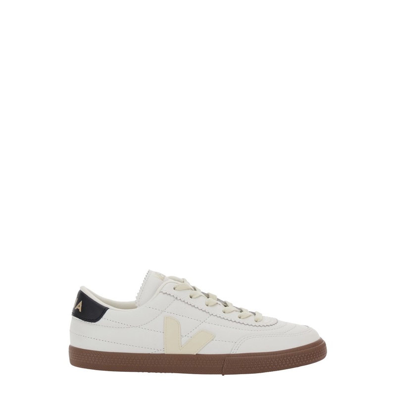 ‘Panenka’ White Low Top Sneakers with Logo Patch on the Side and Contrasting Heel with Logo Lettering in Leather Unisex