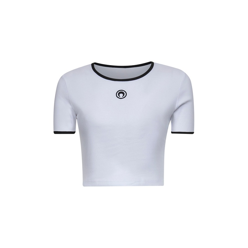 White ribbed jersey Moon Logo cropped T-shirt
