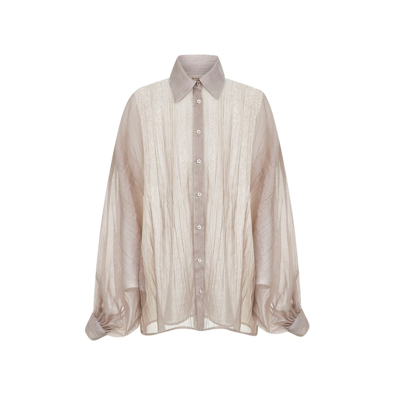 Beige striped cotton and silk voile Cucumber shirt